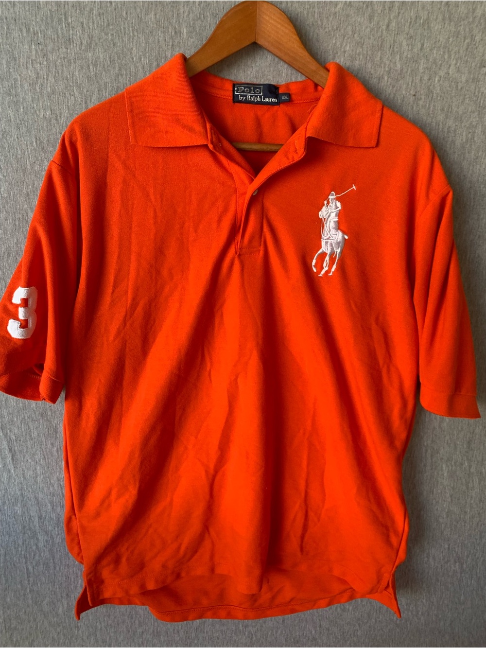 Polo Ralph Lauren Big Pony Polo Shirt Mens Orange White 3 Patch